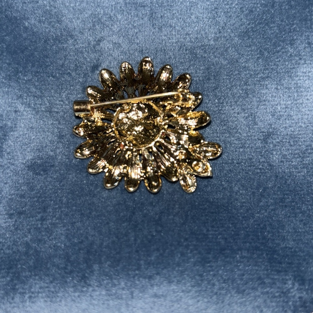 Source Unknown Orange and Yellow Brooch with Rhinestones - Picture 3 of 5
